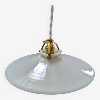 Ancienne suspension abat jour baladeuse en opaline blanche Art déco 1930 Ø 25.5 cm