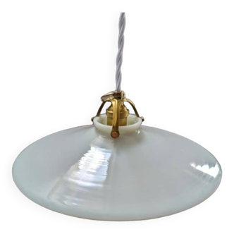 Ancienne suspension abat jour baladeuse en opaline blanche Art déco 1930 Ø 25.5 cm