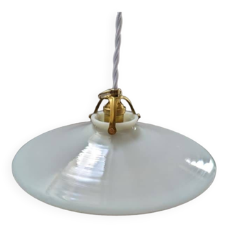 Old hanging lampshade in white opaline Art Deco 1930 Ø 25.5 cm