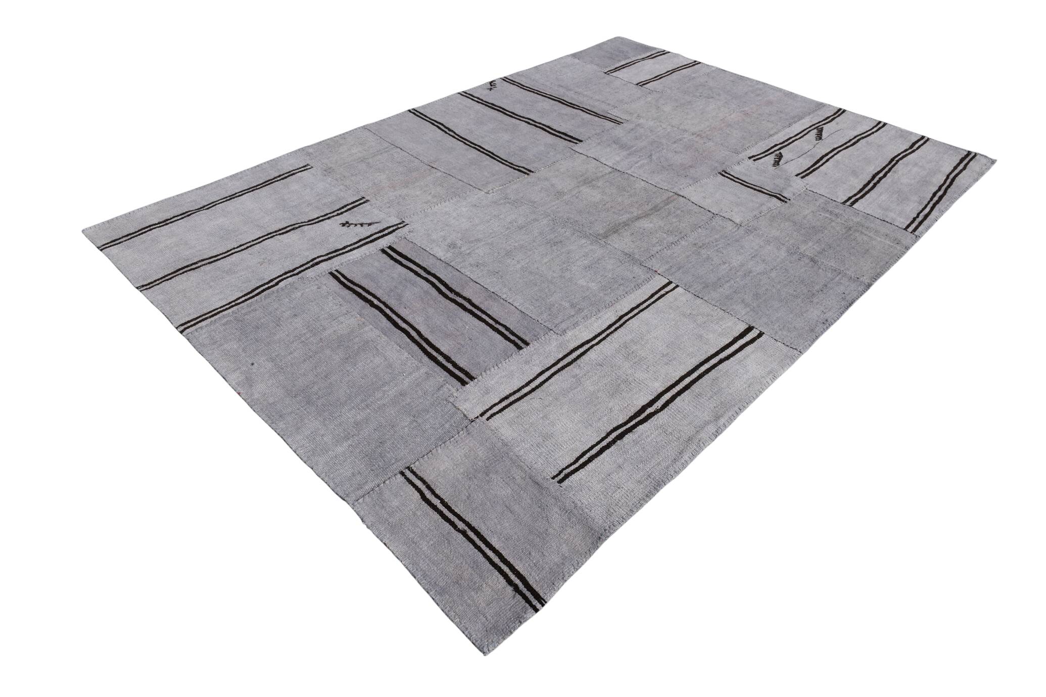 7x10 Vintage Gray & Black Modern Kilim Rug, 213x308Cm