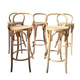 Set di 5 Sgabelli Thonet Style in Legno Curvato e Paglia di Vienna '70