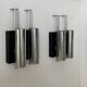 Pair of vintage wall lights, chrome-plated metal and blackened oak, France, 1970
