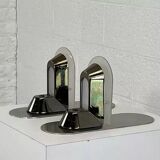 Pair of vintage stainless steel and glass wall lights