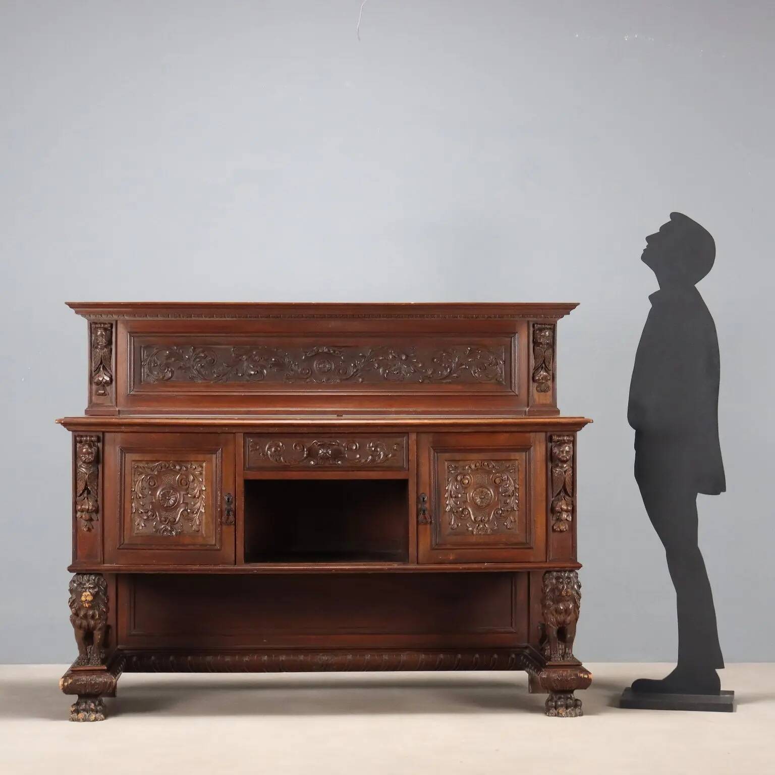 Antique neo-Renaissance walnut buffet, Italy, early 20th century.