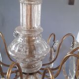 Lustre XIX ème six lumières en bronze et pampilles