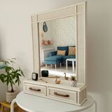 Large vintage rattan and cane mirror from the 70s