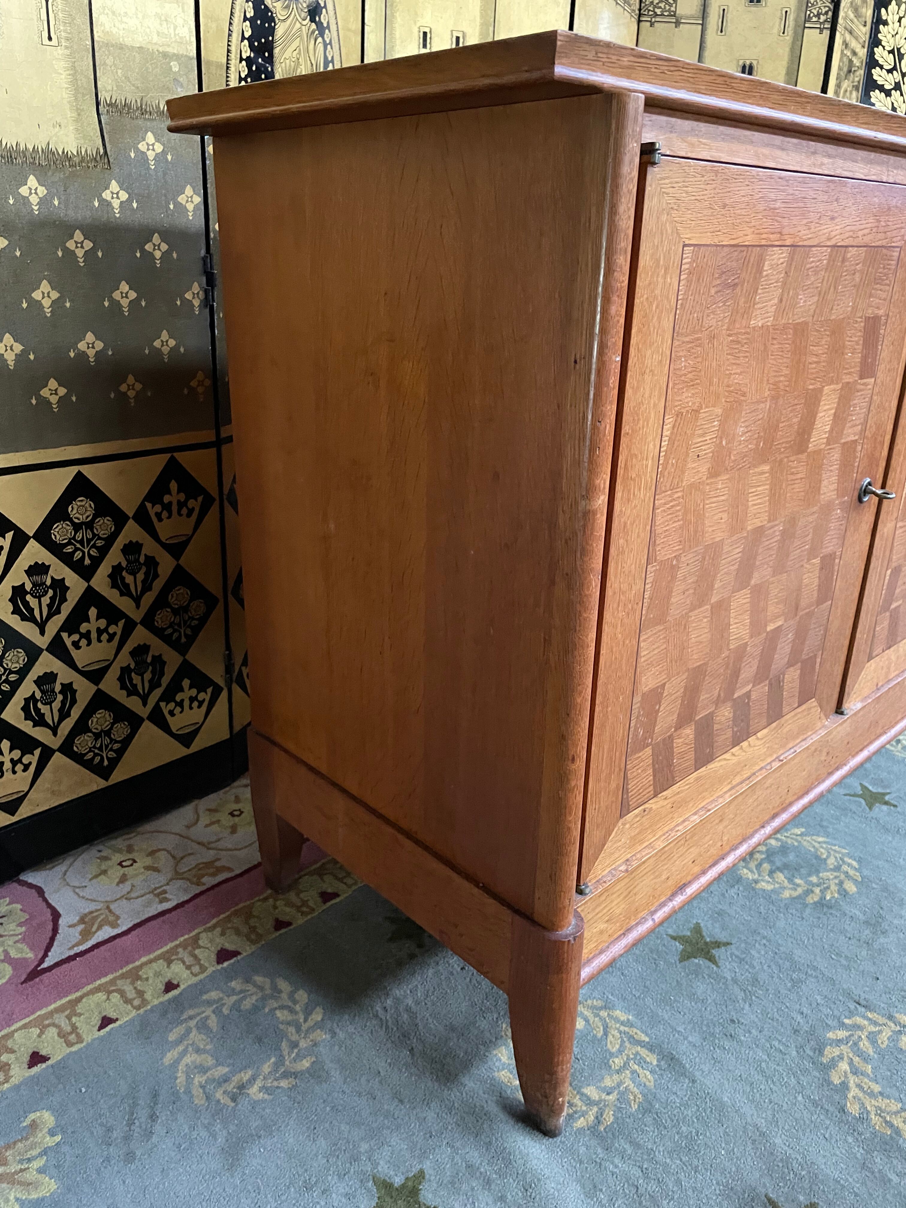 Vintage 1960s oak and oak marquetry sideboard