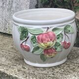 White glazed ceramic pot cover slurry vintage fruit