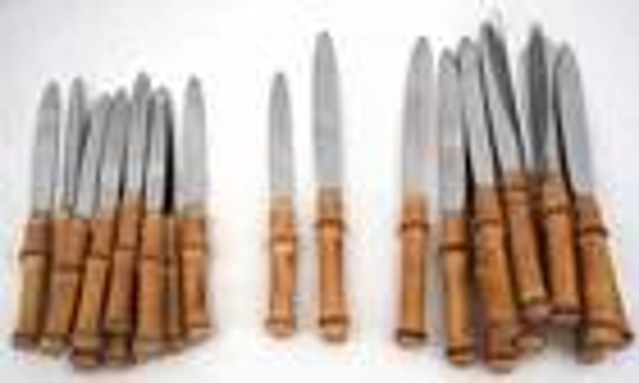 Set of 24 knives with bamboo handles from 1960, 12 dinner knives + 12 side/dessert knives.