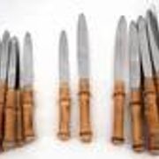 Set of 24 knives with bamboo handles from 1960, 12 dinner knives + 12 side/dessert knives.