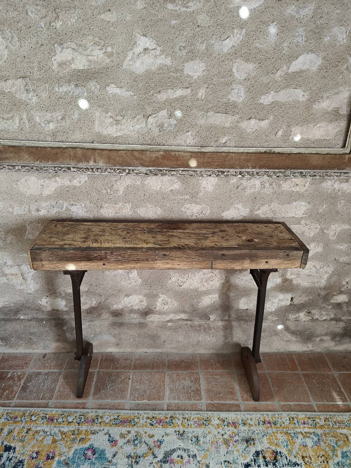 Oak and cast iron console, unique piece.