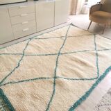 Berber carpet blessed ouarain true turquoise blue with diamonds in wool