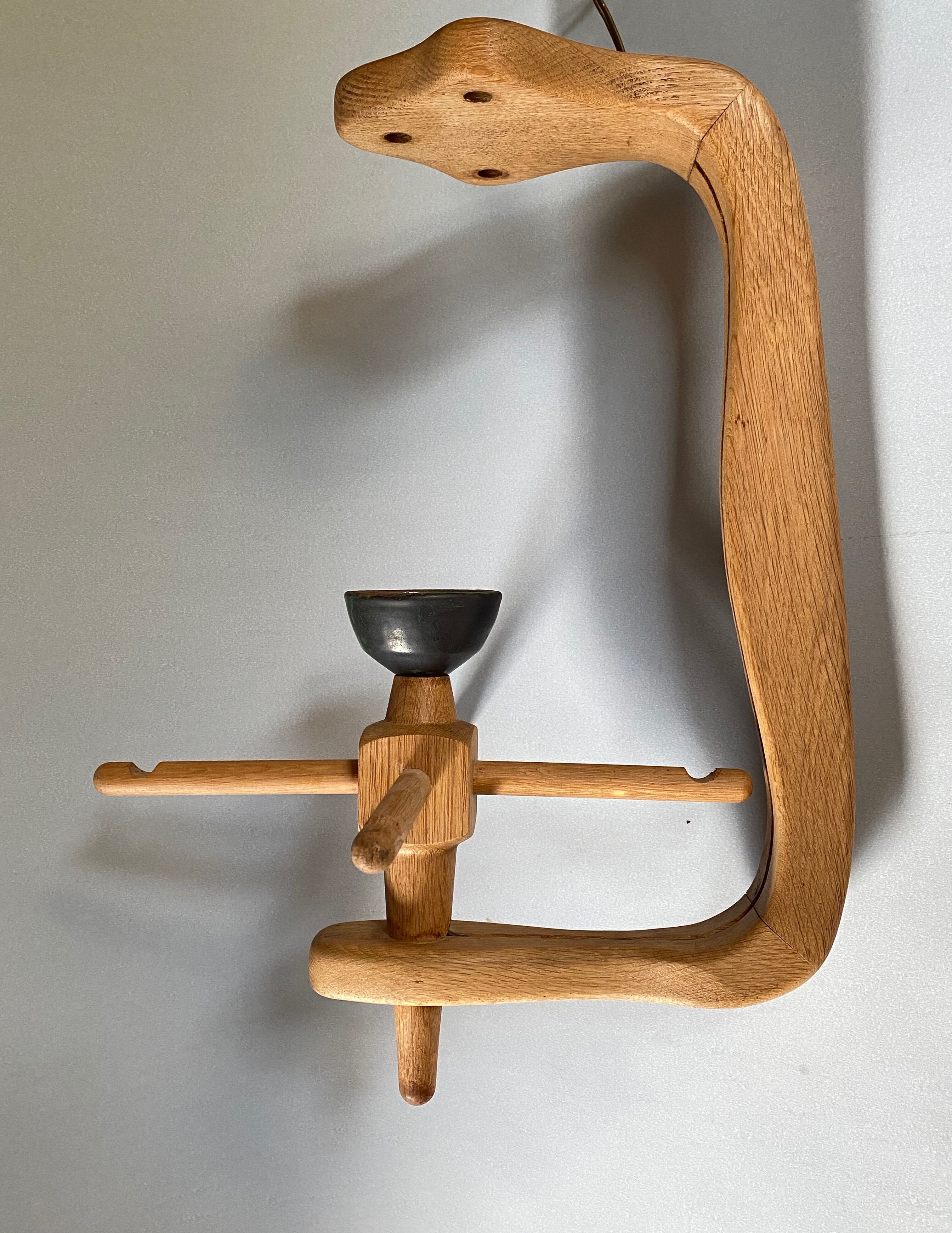 Oak ceiling lamp Guillerme & Chambron 1950