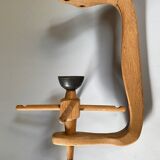 Oak ceiling lamp Guillerme & Chambron 1950