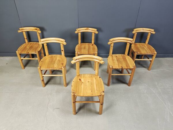 Chaises de salle à manger vintage en bois de pin - années 1980 - lot de 6
