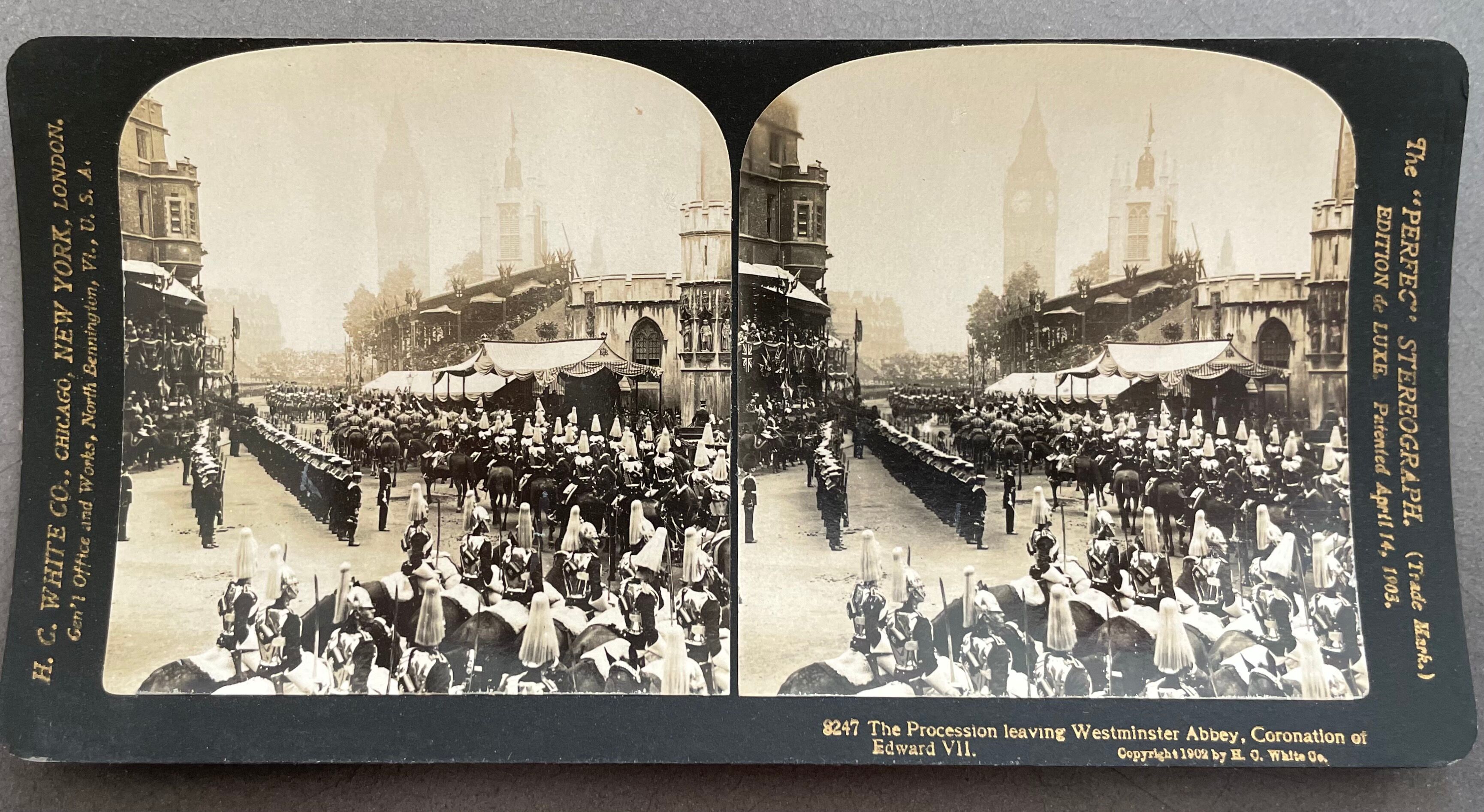 Old photography stereo, stereograph, luxury albumine 1903 Coronation Edward VII