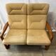 Scandinavian two-seater bench in solid teak and suede from the 1970s.
