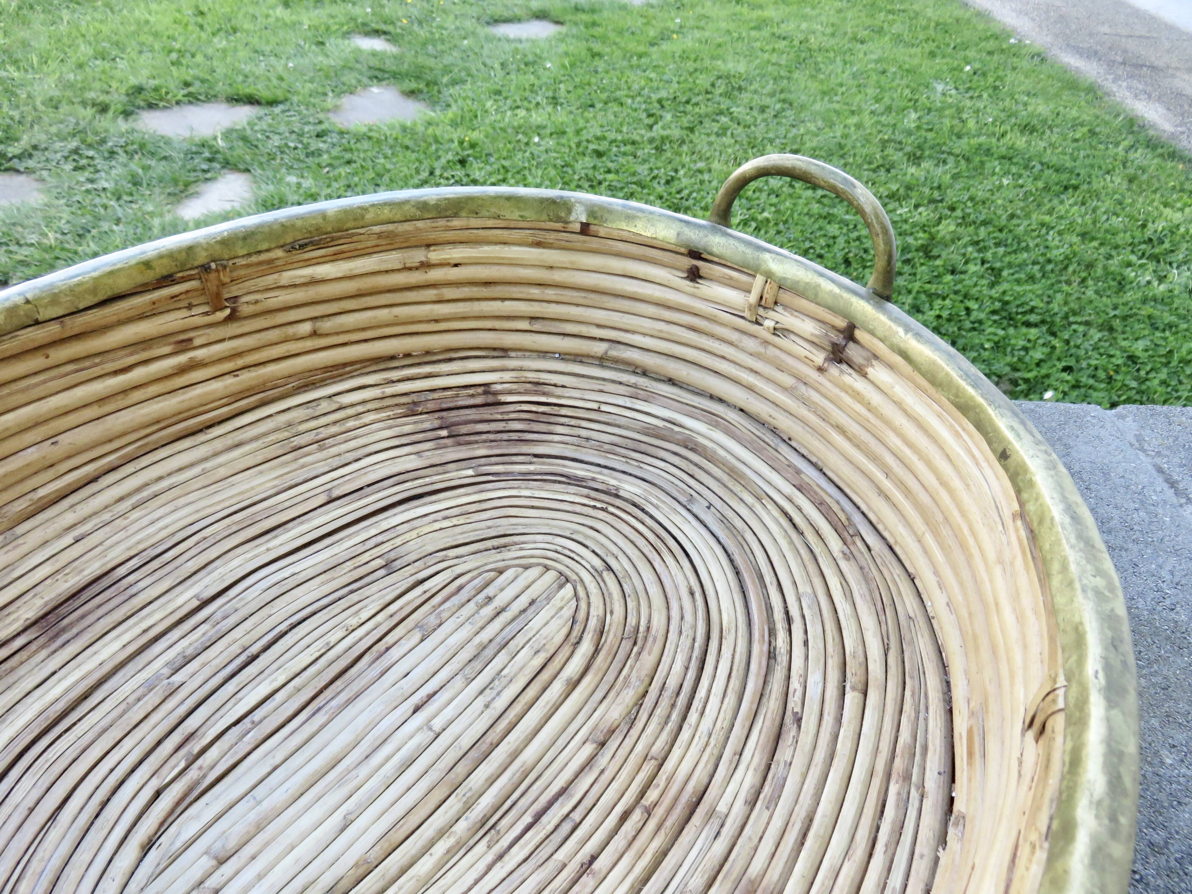 Large plateau, Gabriella Crespi style, bamboo and brass, 1970s.
