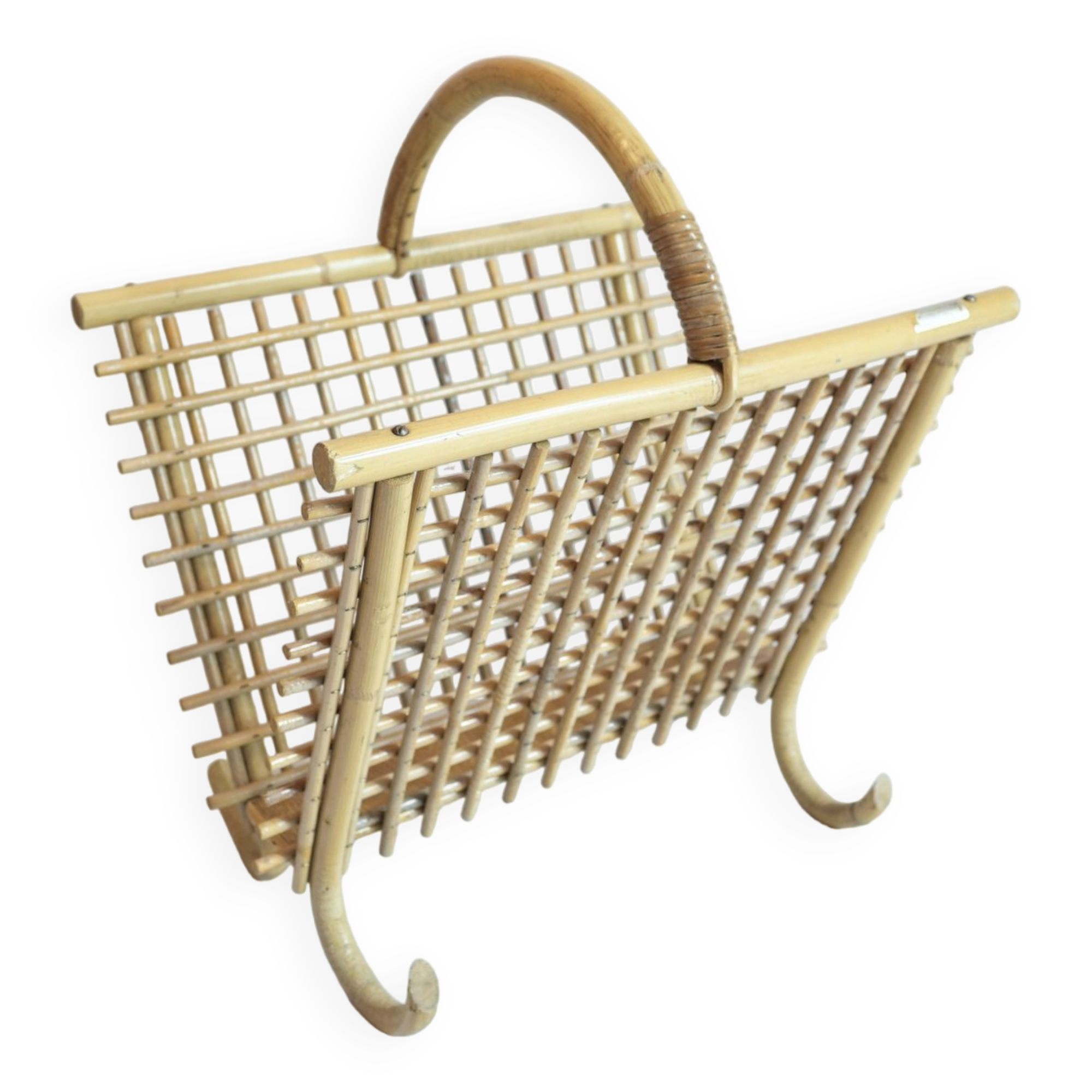Bamboo and rattan magazine rack from the 70s