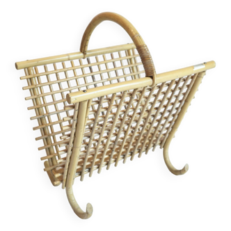 Bamboo and rattan magazine rack from the 70s