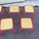Lot de 10 tabouret bas carré en métal rouge - bois - atelier - industriel