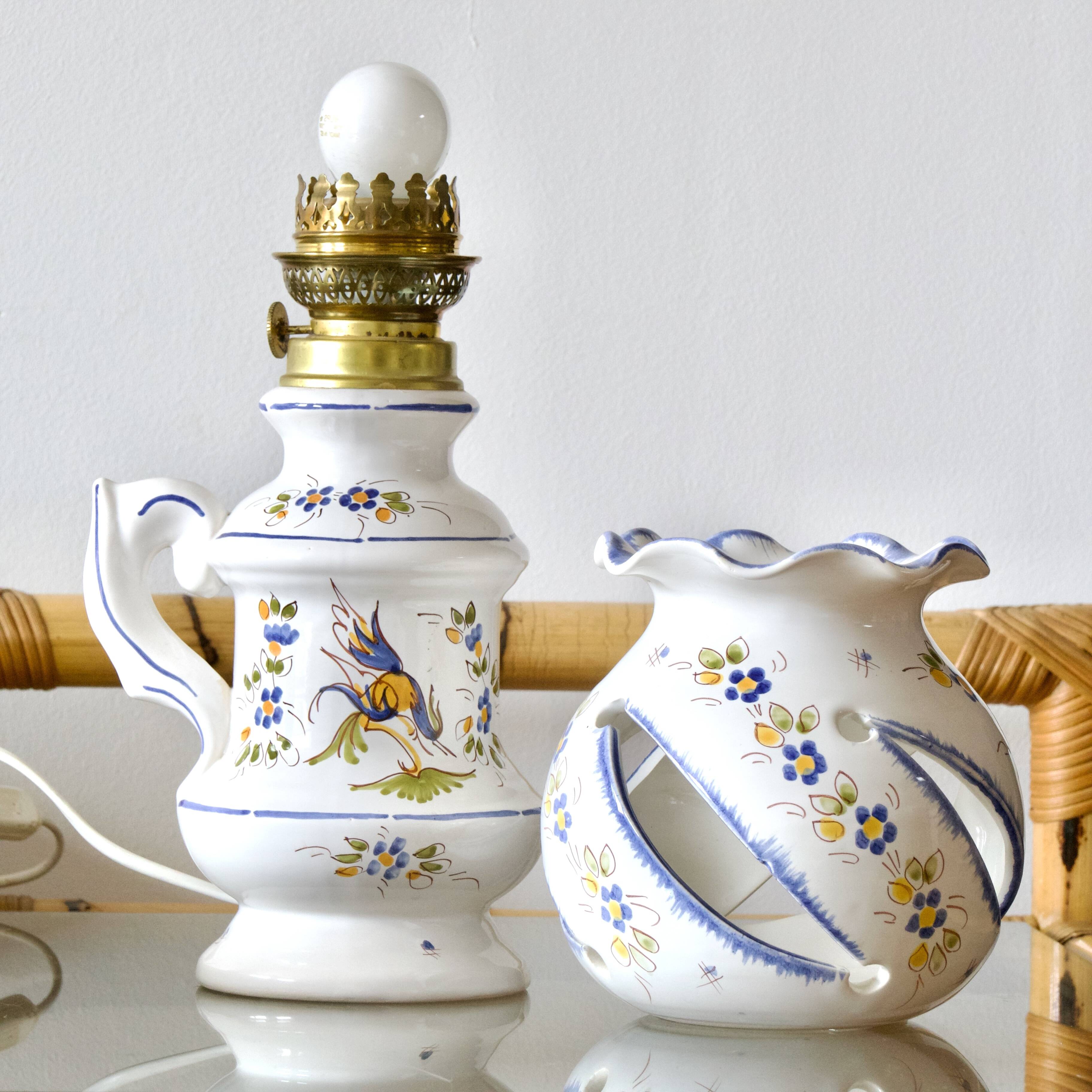 Large handcrafted earthenware lamp from Moustiers