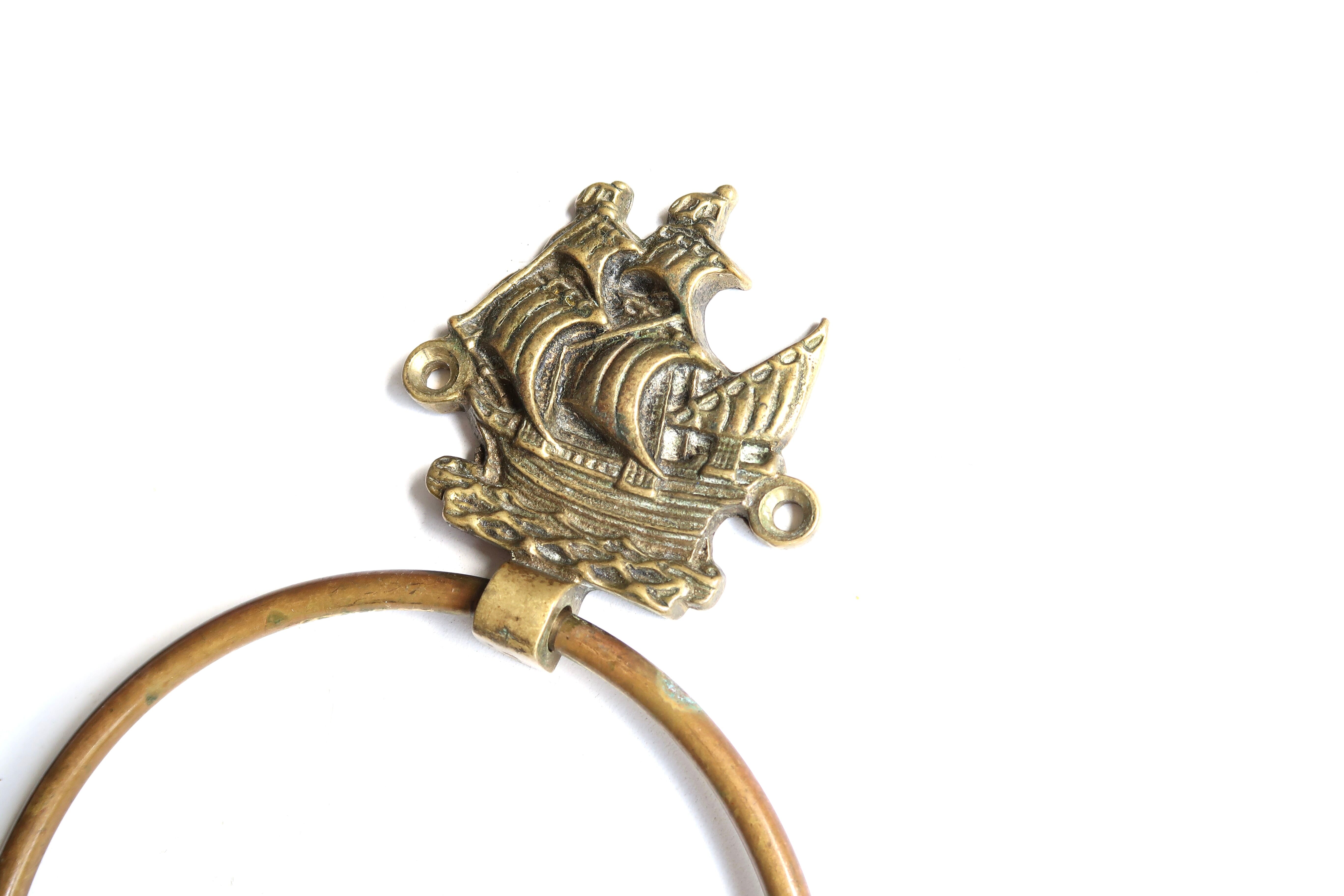Brass hook decorated with a towel boat, 70s