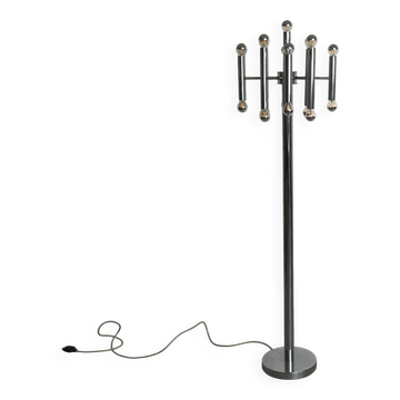 Sculptural tubular floor lamp in chrome metal, Space Age, Reggiani style