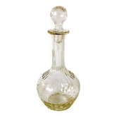 engraved glass wine carafe round stopper 50s
