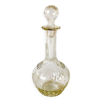engraved glass wine carafe round stopper 50s