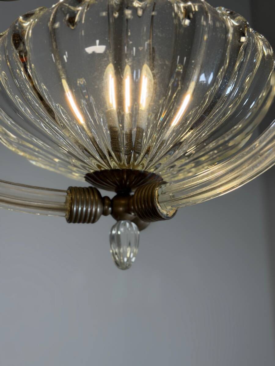 Lustre vénitien en verre de Murano et laiton, vers 1950