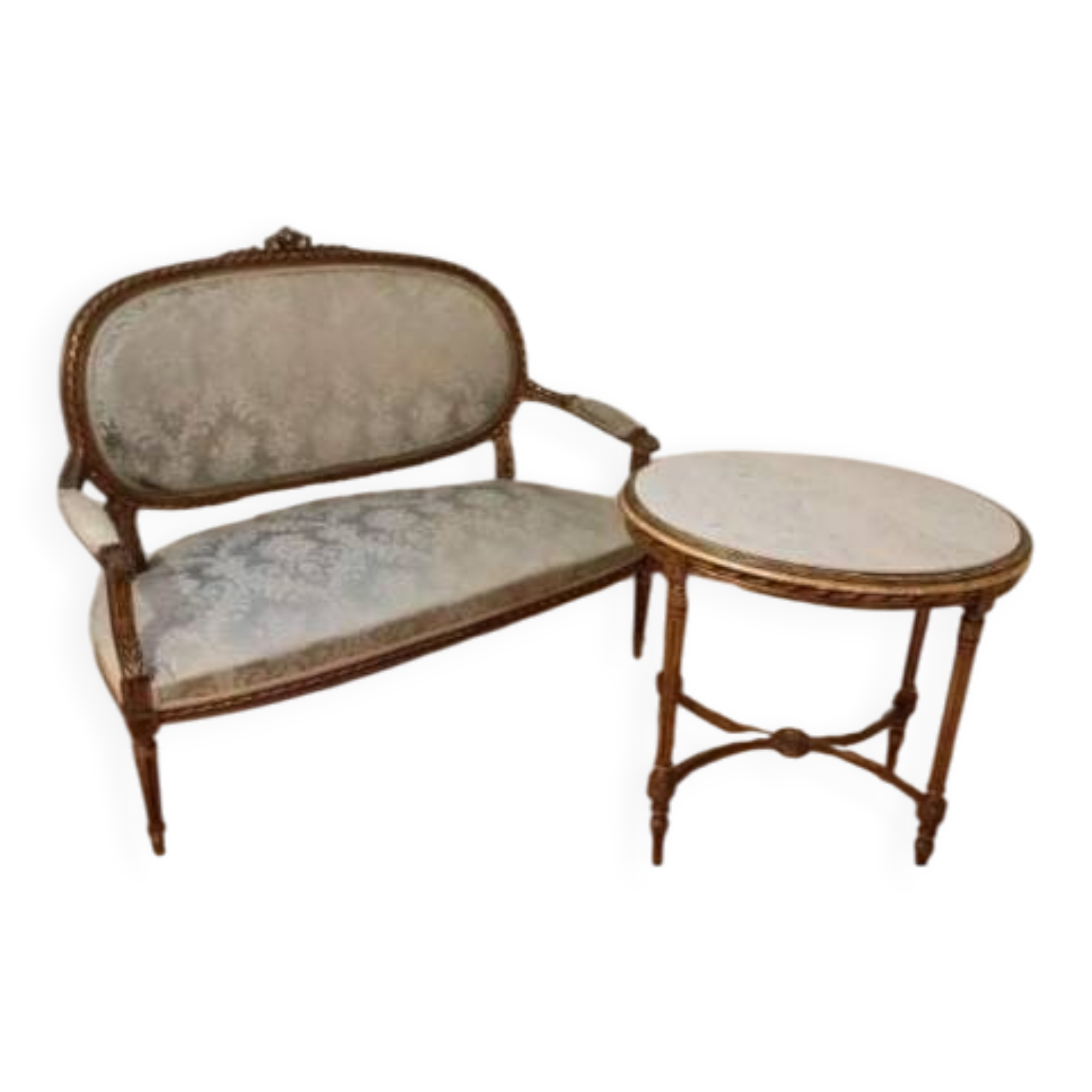 Gilded wood living room set and pedestal table