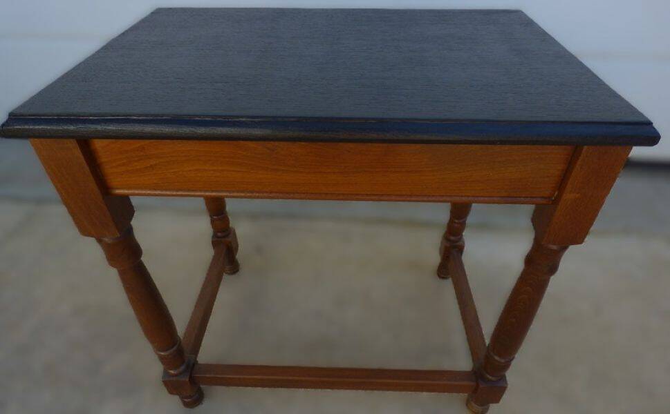 Nightstand or side table in solid wood with a black top.