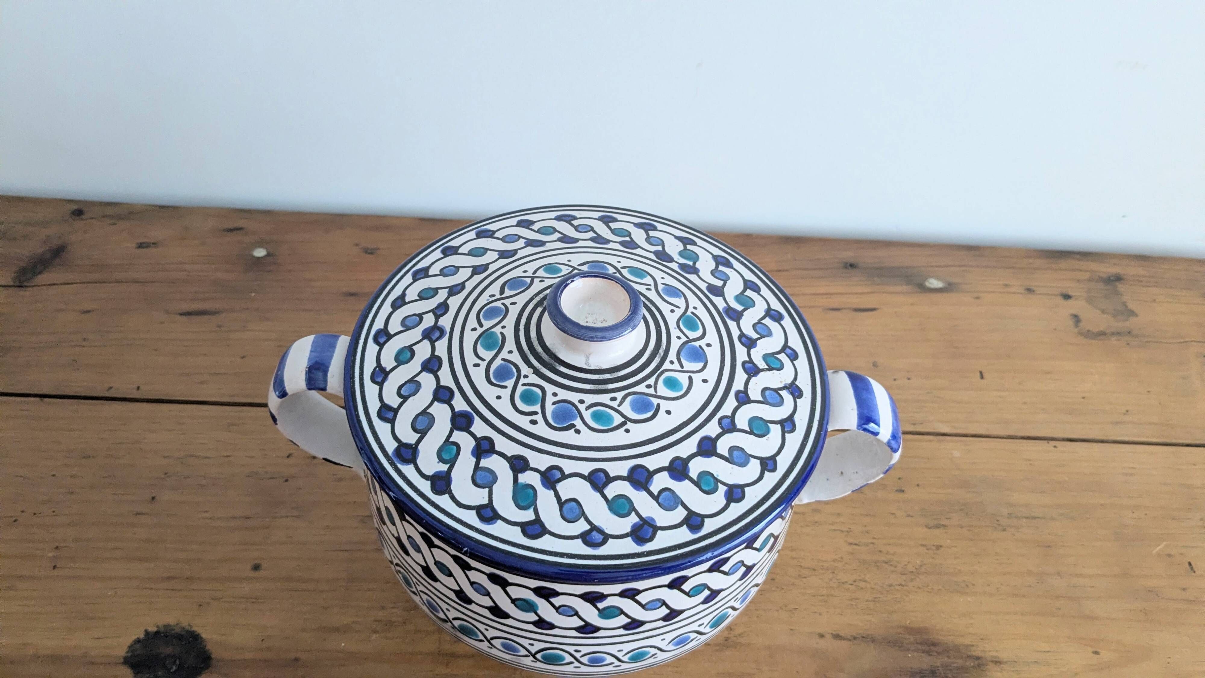 Vintage ceramic soup tureen from Tunisia – 1970s – Blue and t