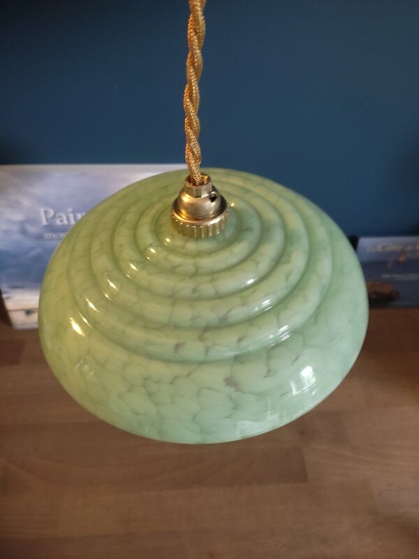 Suspension lampshade corole glass Clichy pale green