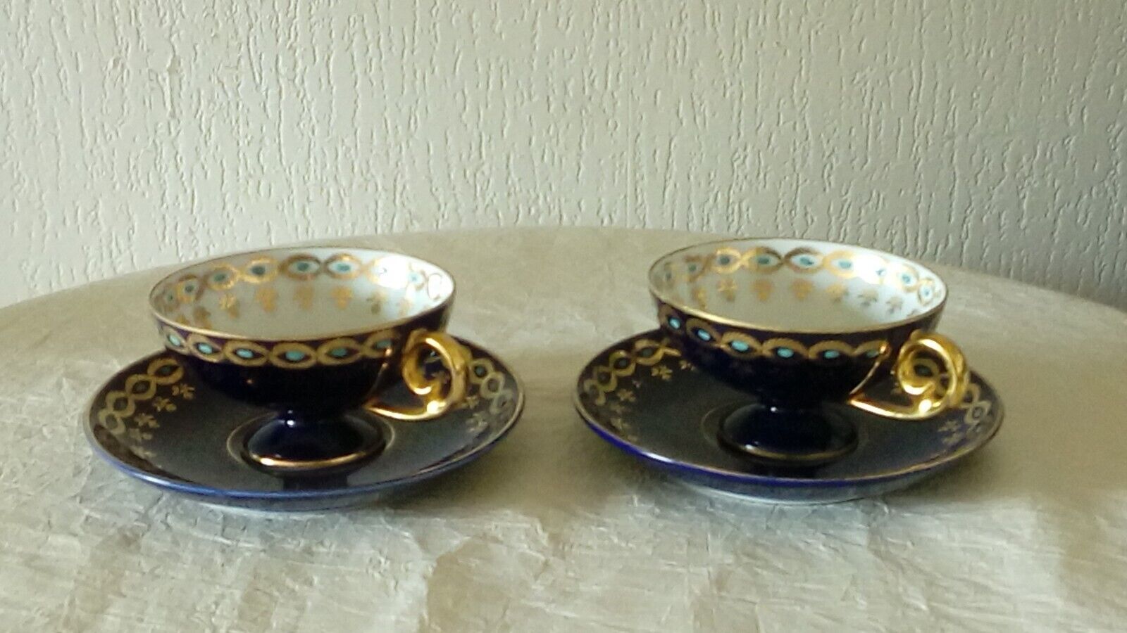 Coffee tea cups in German kiln blue porcelain jlmenau germany