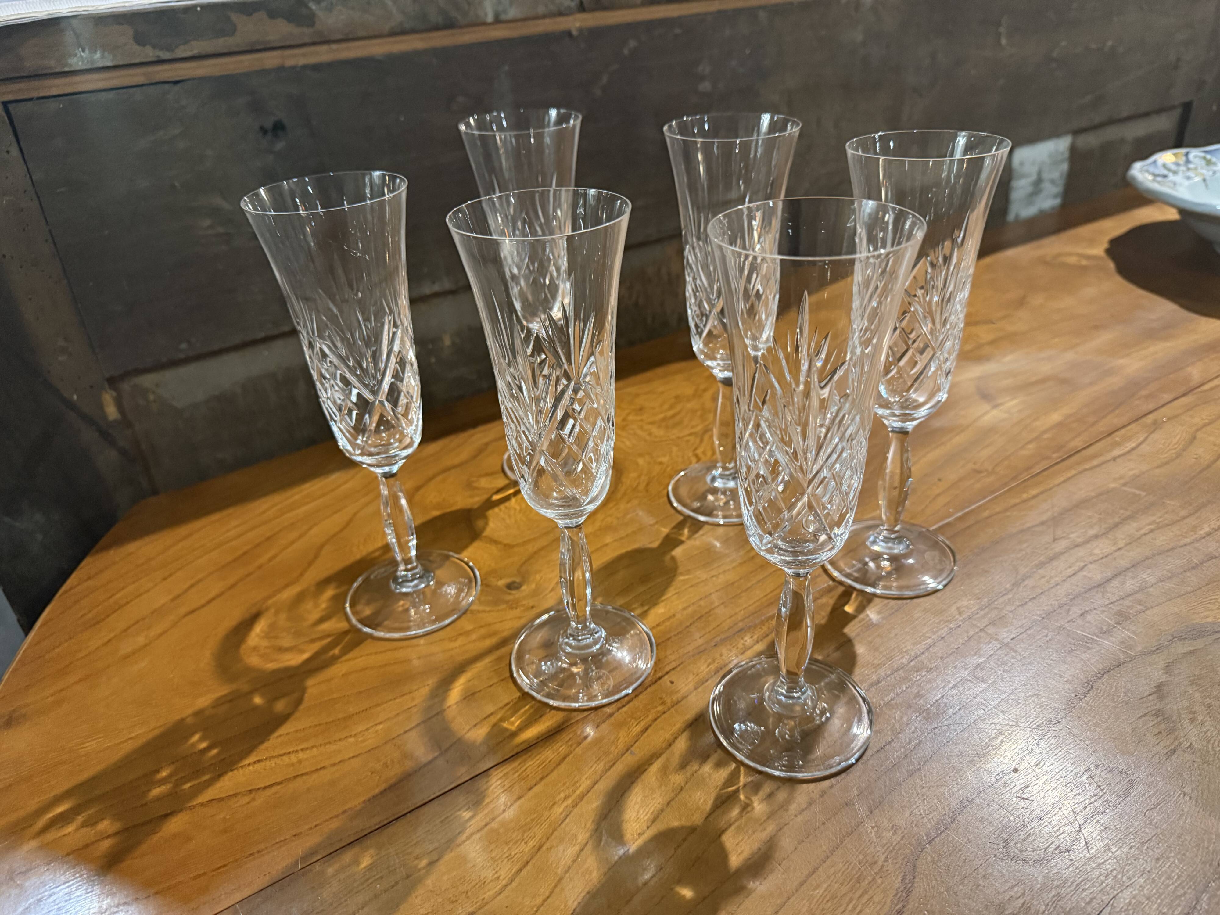 6 etzel crystal champagne glasses