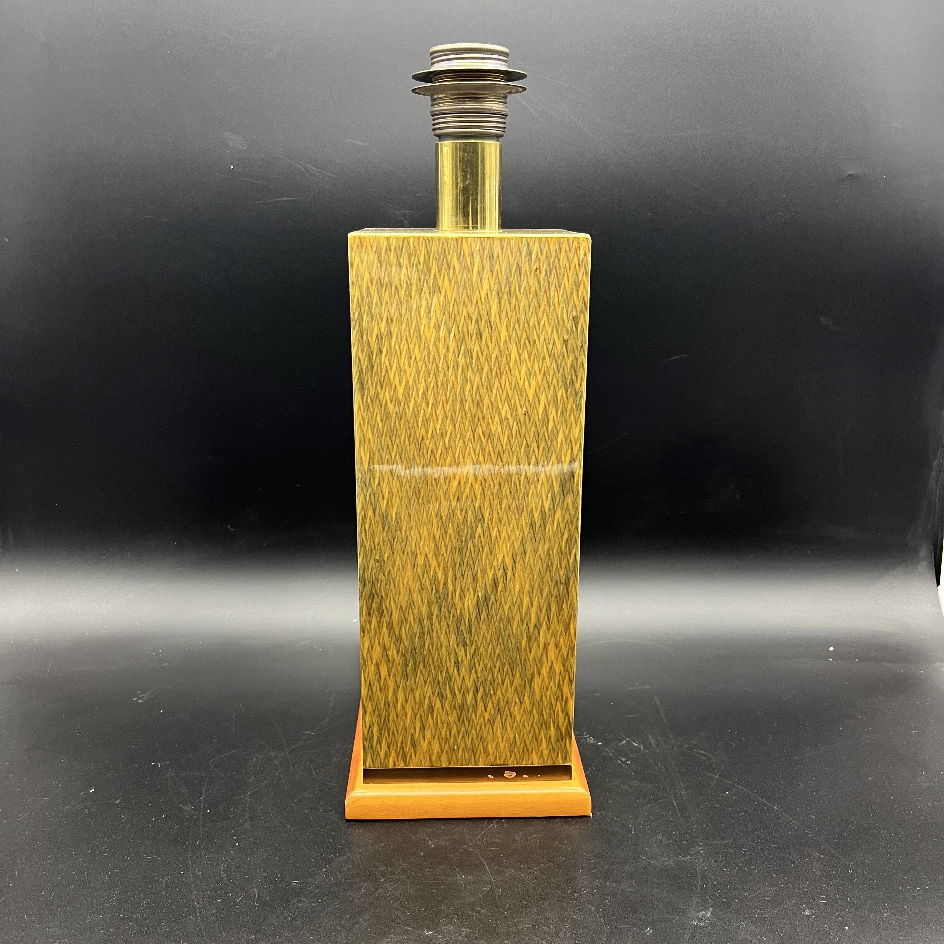 Lamp base in varnished marquetry and gilded brass Jean Claude Mahey
