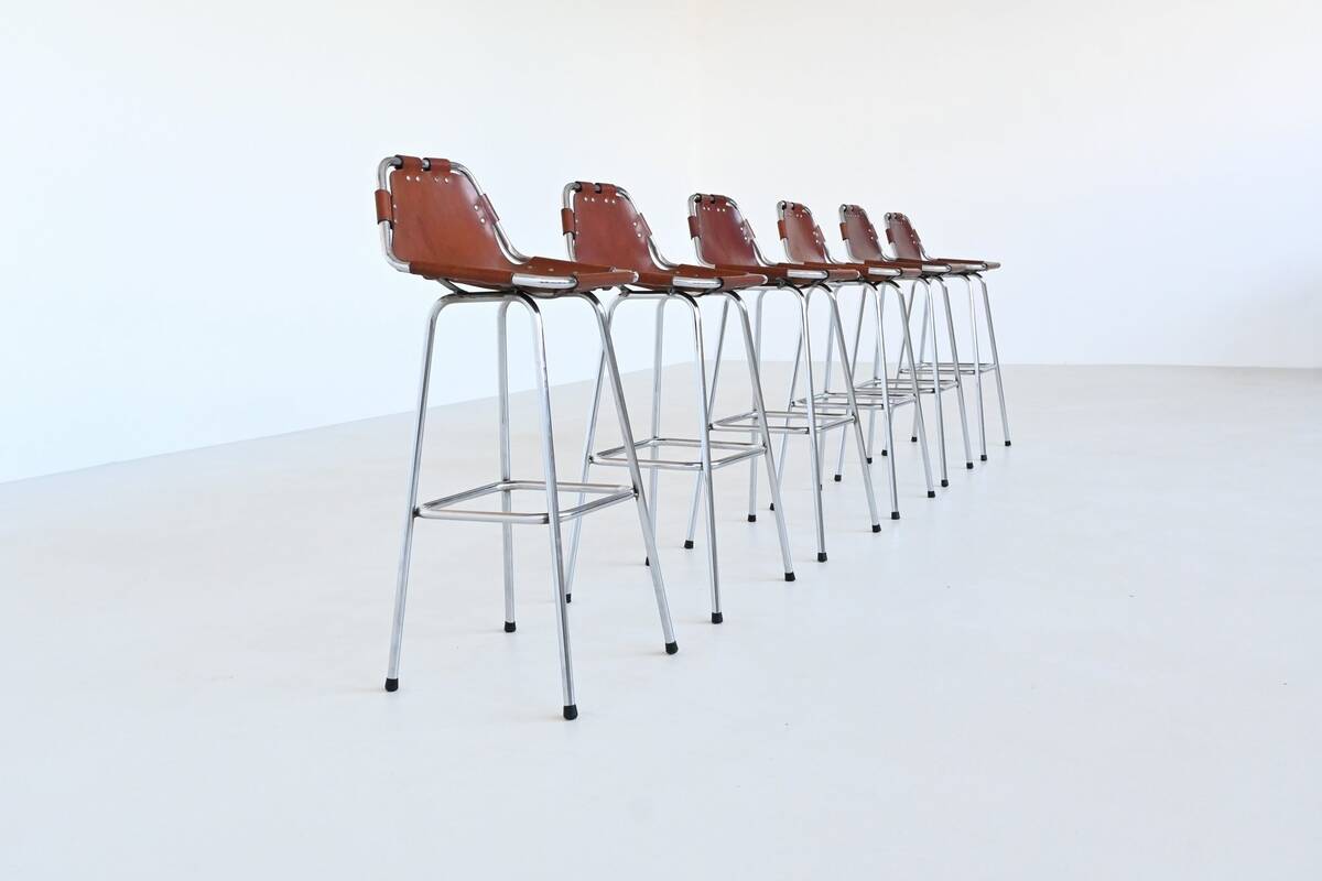Charlotte Perriand bar stools in leather Les Arcs Ski Resort France 1960