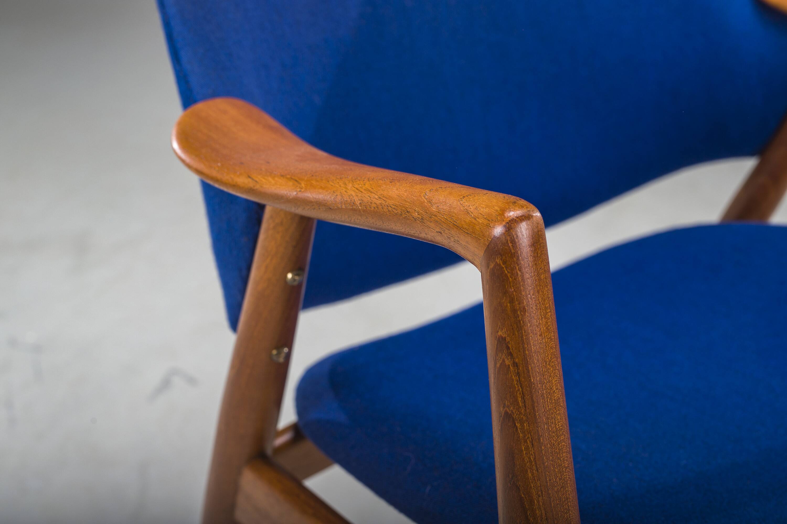 Armchair in Blue and Teak by Alf Svensson for Dux, 1960s