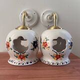 Pair of openwork ceramic wall lights