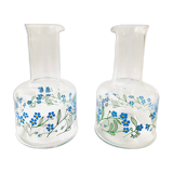 X2 vases -transparent glass vials forget-me-not pattern - retro- vintage -deco