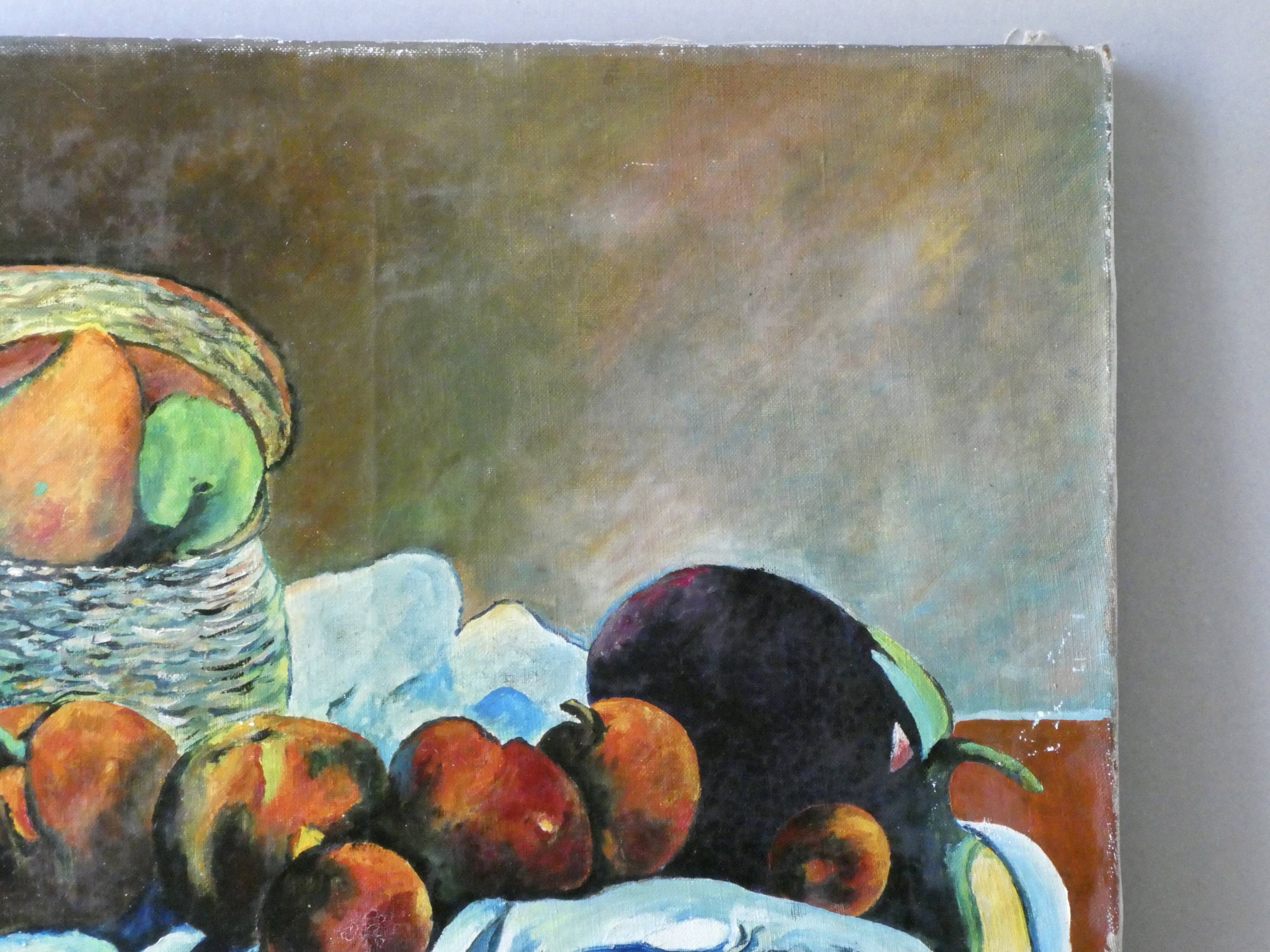 Oil painting on canvas, still life with fruit, signed