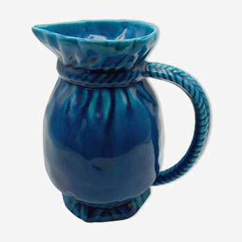 Pitcher in cracked blue Charolles earthenware