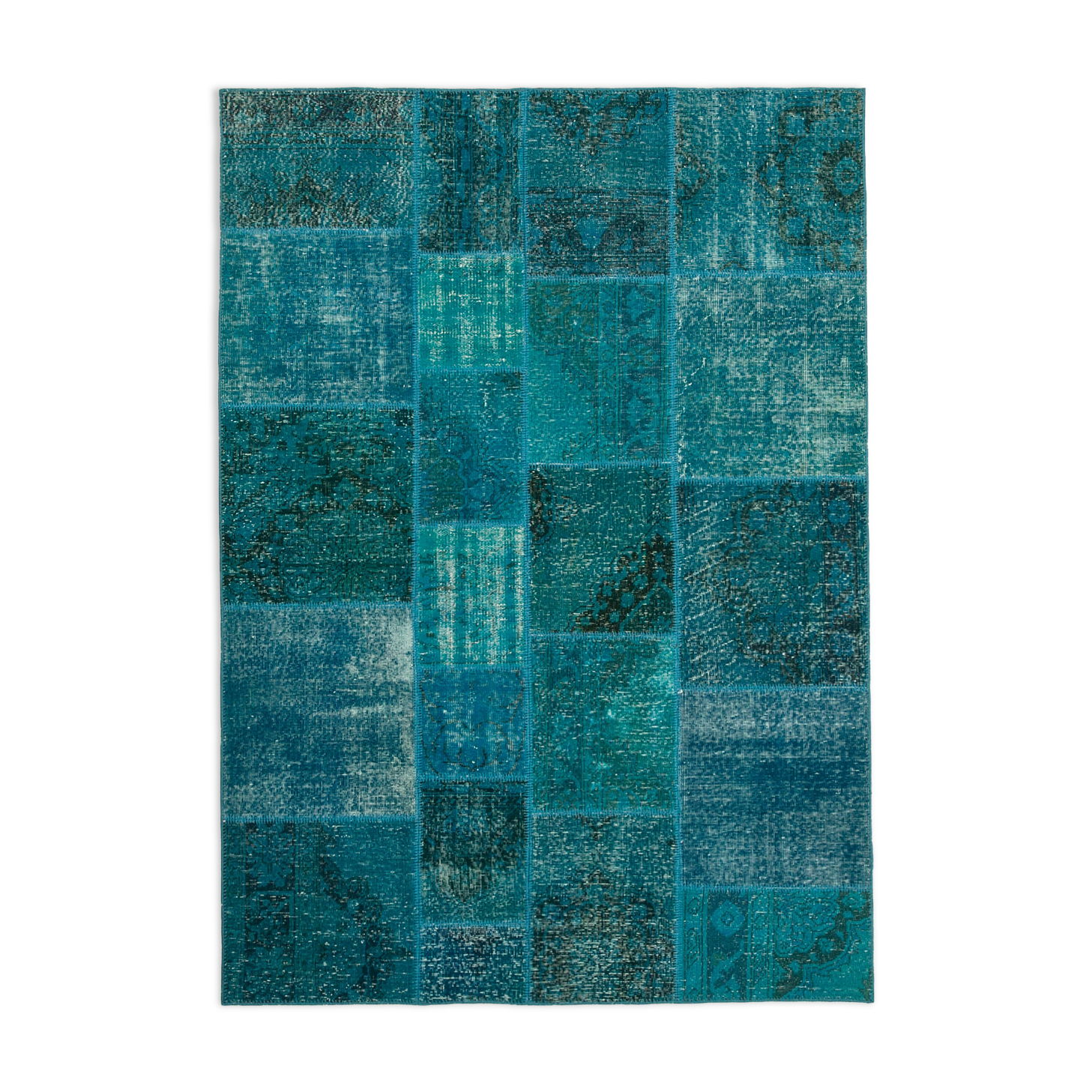 Hand-knotted oriental vintage 170 cm x 239 cm turquoise patchwork carpet
