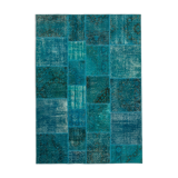 Hand-knotted oriental vintage 170 cm x 239 cm turquoise patchwork carpet