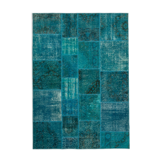 Hand-knotted oriental vintage 170 cm x 239 cm turquoise patchwork carpet