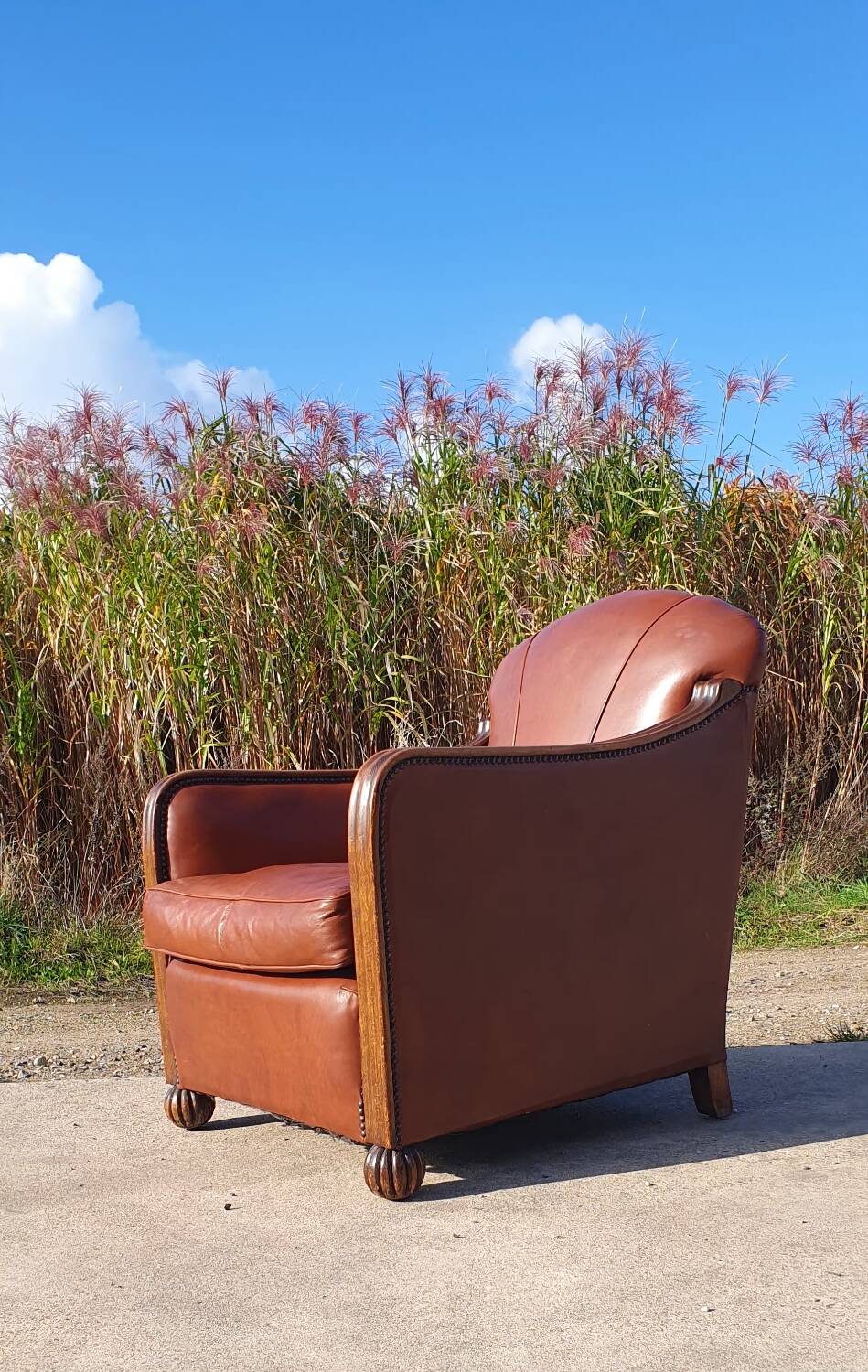 Vintage leatherette brown Art deco style chair 1950s