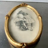 Art nouveau oval frame gilded wood measurements 19 cm x 11.5 cm  convex glass