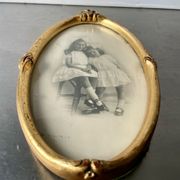 Art nouveau oval frame gilded wood measurements 19 cm x 11.5 cm  convex glass